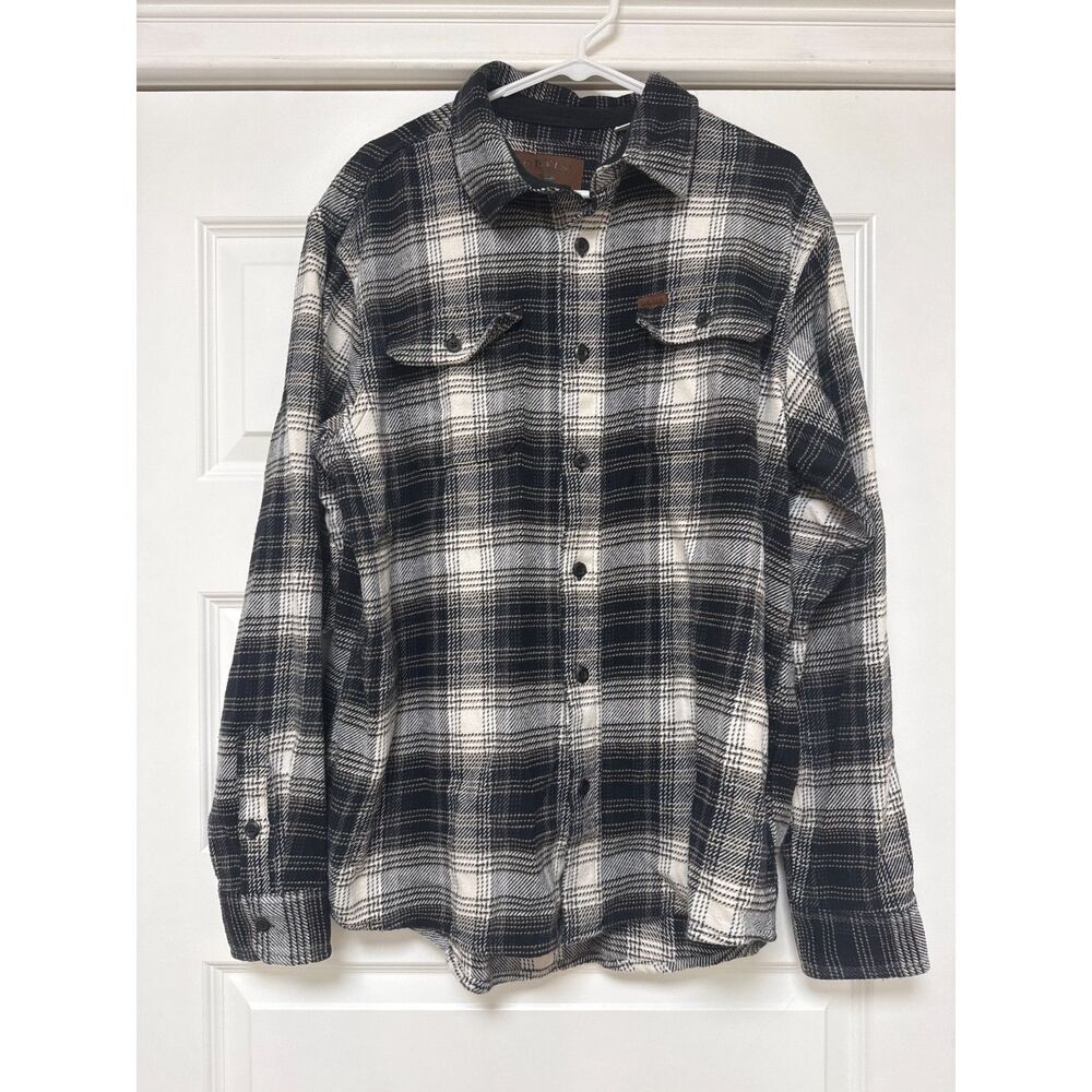 Orvis Black and White Plaid Shacket Mens Large Button Front Flannel Pockets